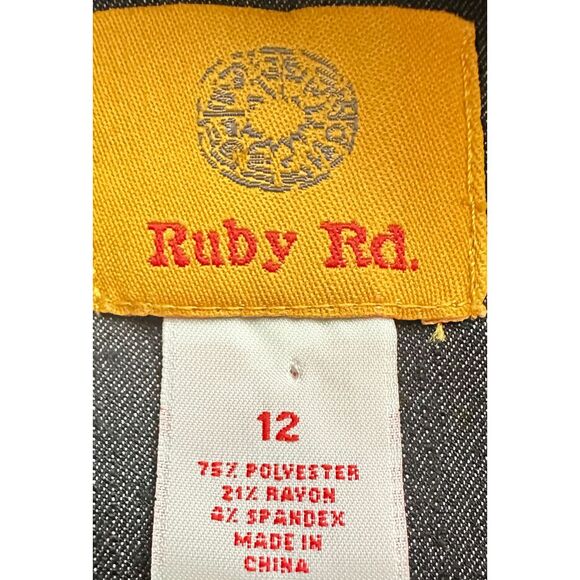 Ruby Rd. Embellished Black Denim Jacket‎ Zip Front Beaded Accents Women's SZ 12 - Picture 4 of 7